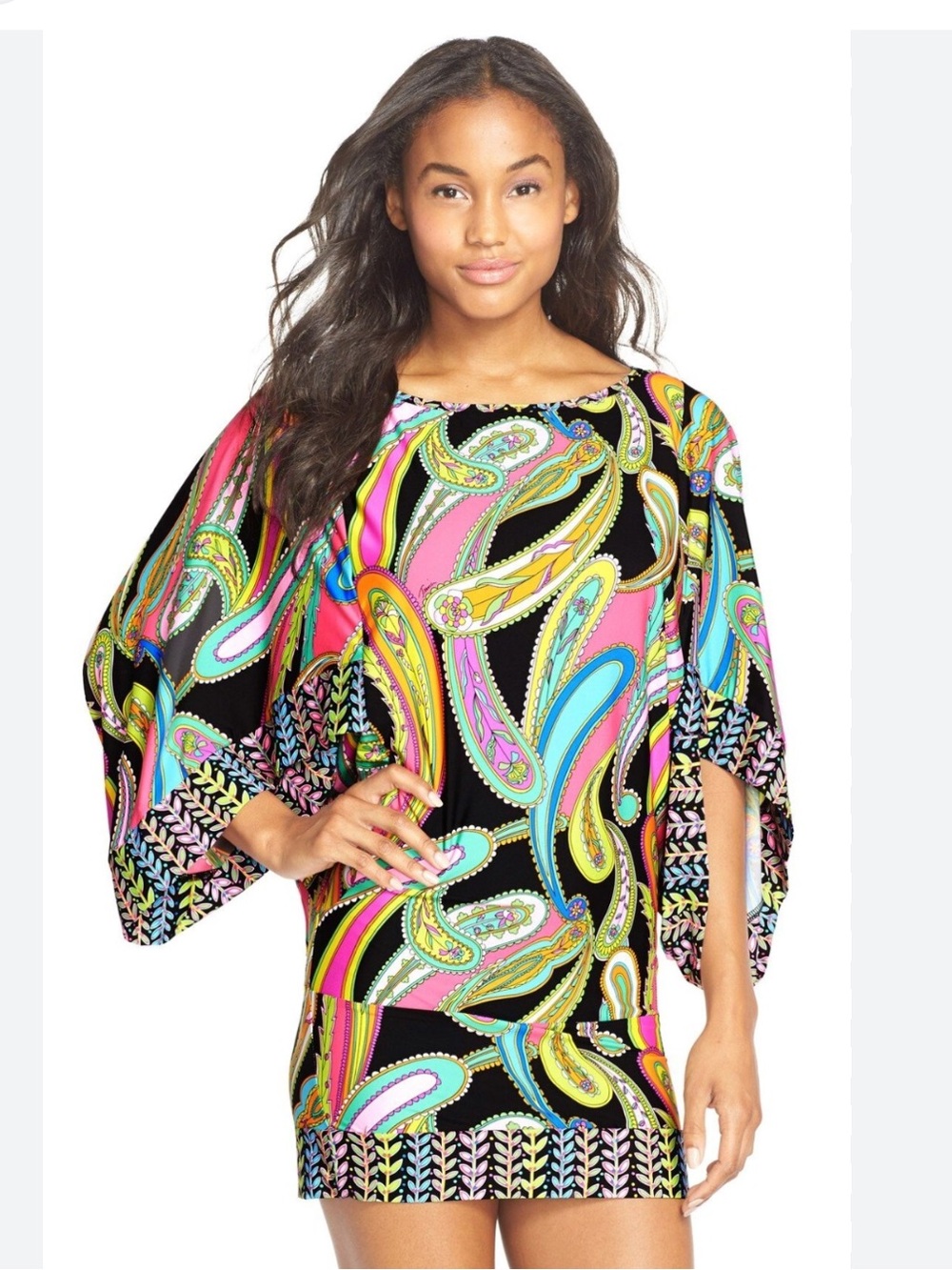 Trina Turk Garden Paisley Swim Cover-Up Tunic Mini Dress Beach Resort Small/Med